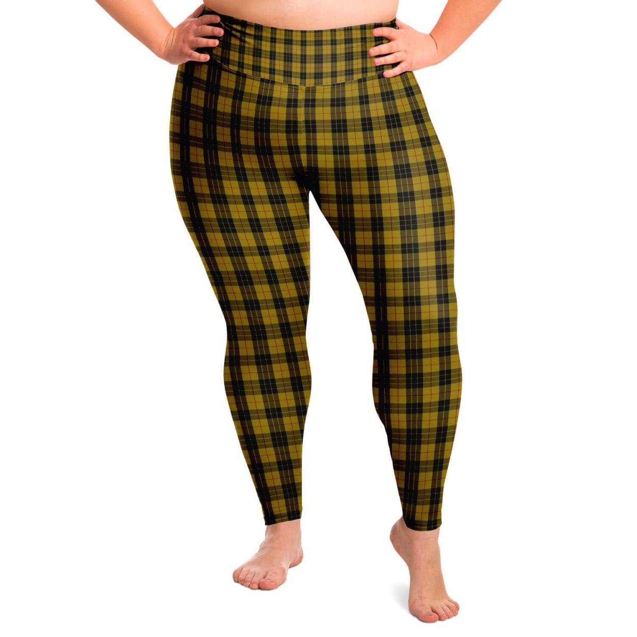 Brown Tartan Plaid Sports Leggings, Leggings